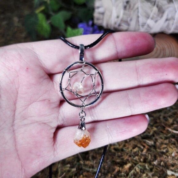 Handmade Citrine Crystal Dreamcatcher Necklace #58 - Picture 2 of 2
